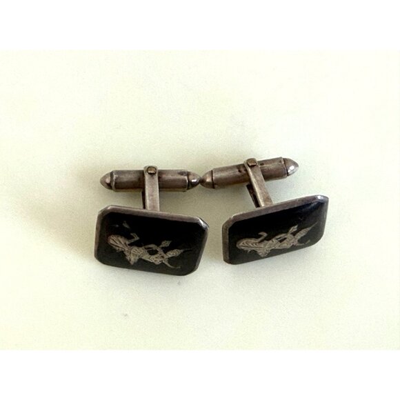 Vintage 40's Siam Sterling Niello Enamel Princess Cufflinks - Picture 3 of 10